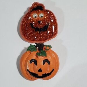 Vtg lot of 2 pinback pins brooches Halloween Pumpkin Hallmark